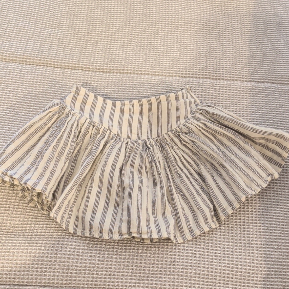 Rylee + Cru Cream and Gray Striped Skater Skirt